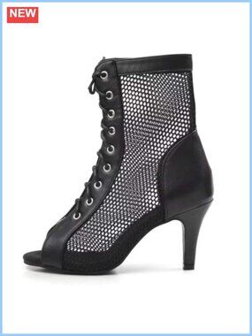 Women's Breathable Mesh Faux Leather Lace-Up Peep Toe Stiletto Heel Sandals